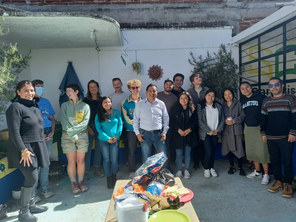 International students gathering at SanCris Language School patio